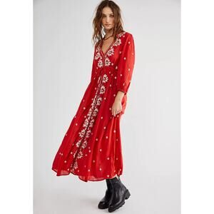 Free People Embroidered Fable Midi Dress Size Small